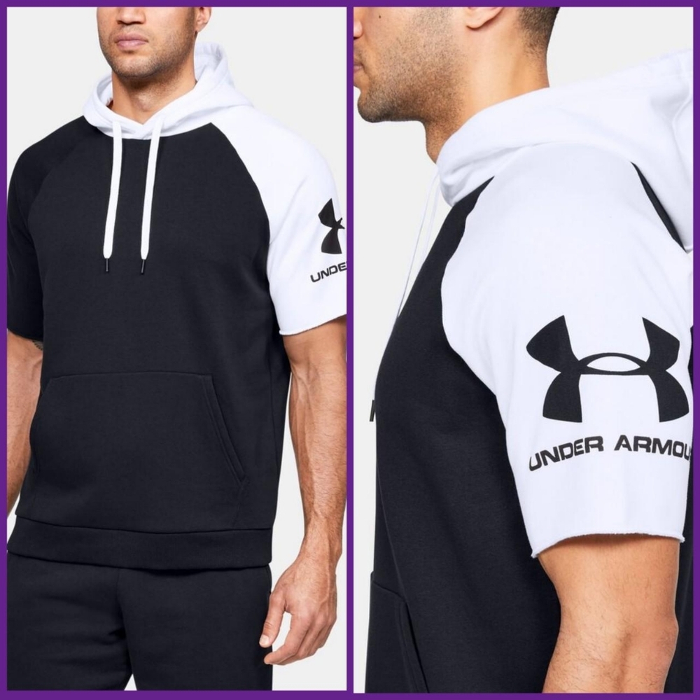 S - Under Armour Rival Fleece Colorblock Short Sleeve Raglan Hoodie
